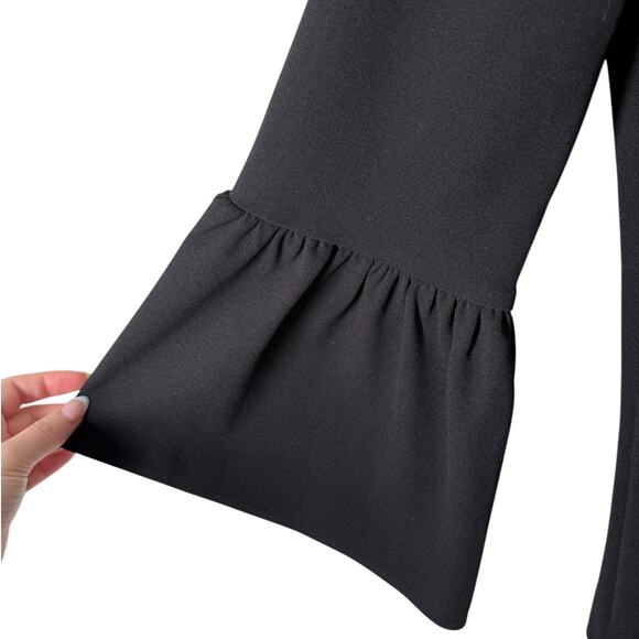 Tibi Structured Crepe V‎ Neck Ruffle Top Black Small Basic Staple Minimal Luxury - Picture 9 of 11